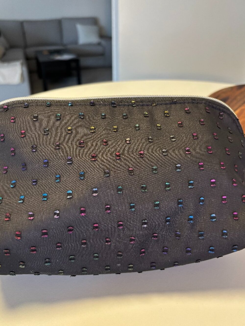 Kestrel Textured Multichrome Metallic Dot Cosmetic Bag - Rainbow Confetti Roomy!